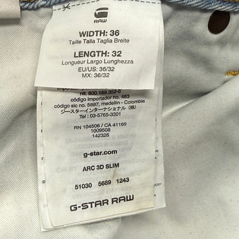 G-Star Raw Arc 3D Slim Distressed Light Wash Twisted‎ Leg Jeans Mens 36 x 32